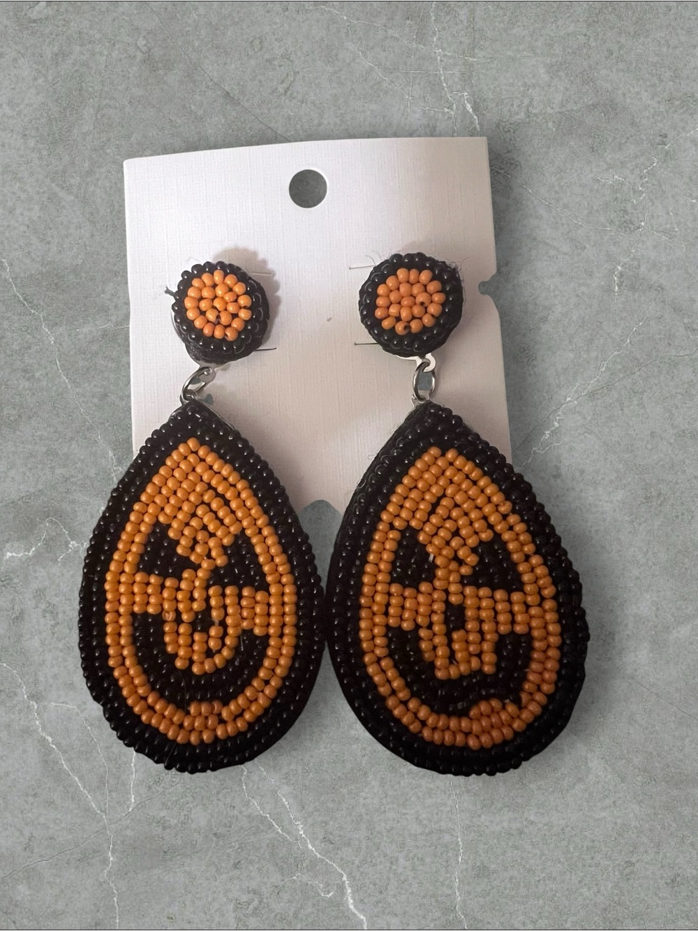 Halloween Pumpkin Beaded Teardrop Dangle Earrings
